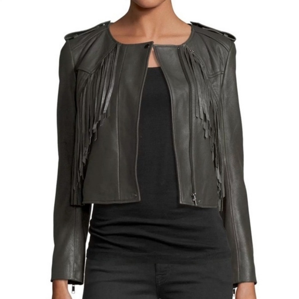 Joie NWT Zeno Cropped Fringe 100% Leather Jacket